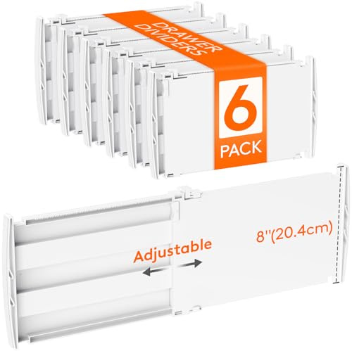 Lifewit 6 Pack Drawer Dividers Plastic 8 High, 14-23 Adjustable Drawer Organisers for Clothes, Expandable Dresser Separators in Bedroom/Bathroom/Kitchen/Office Organisation and Storage