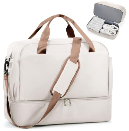 SEAFEW Sac de Voyage 45x36x20 pour Easyjet,Bagage à Main Léger | Sac fourre-tout sport week-end, Bagage Cabine Avion Sous Siège, avec Compartiment à Chaussures pour Travel Gym,beige marron