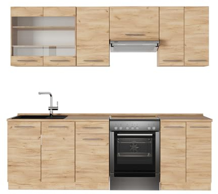 Vicco Küchenzeile Fame-Line, Goldkraft Eiche, 240 cm ohne Arbeitsplatte