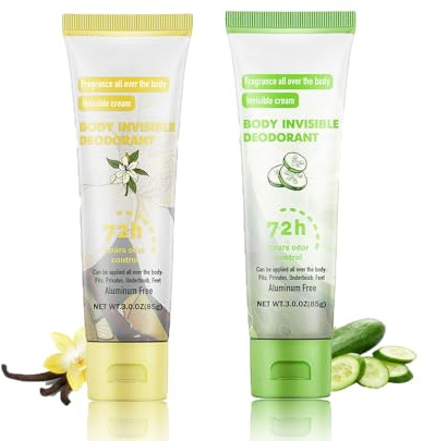 2 Stück Antitranspirant Gel Starkes Schwitzen, Antitranspirant für Gesicht, Hände und Füße, Anti Schweiß Body Deodorant Cream 72 Hours, Schutz gegen starkes Schwitzen & Geruch (Vanille+Gurke)
