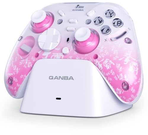 qanba Phantom Multi-Mode Smart Wireless Controller for Windows PC and Android and iOS and TV,PC Controller With Hall-Effect Joysticks,Tri-Mode Connection (2.4G/Bluetooth/Wired) (Pink)