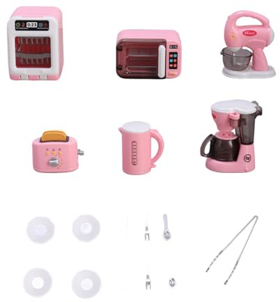 Pegciuho Playset for Boys And Girls with Miniature Kitchen Appliances: Oven, Microwave, Blender, Coffee Maker, Kettle And Toys, Pink
