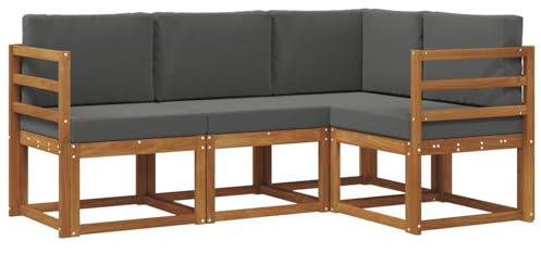 vidaXL Outdoor-Sofagarnitur mit Kissen 4 pcs Natur und Anthrazit, Outdoor Sofa, modernes Eckmöbel, Garten Lounge, langlebige Patio-Sitzgelegenheiten, Komfortables Terrassen-Set Wohnzimmer
