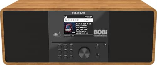 TELESTAR BOBs Rock Radio 2.0 – DAB+/Internetradio mit CD-Player – Holz | RADIO BOB! Sender vorinstalliert, Stereo, 2 × 15 W, Streamingdienste, Bluetooth Audio-Streaming & Sendefunktion, USB