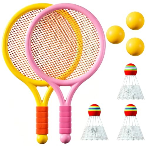 Tennisracketar för barn, 2 racketar, 3 badmintonbollar, 3 tennisbollar (D) | Barnracketset, lämplig för utomhus- och inomhussporter