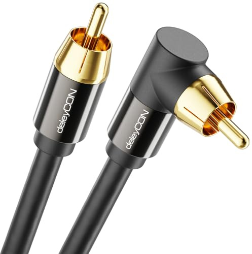 deleyCON 7.5 m Subwoofer Cable - Angled Plug - RCA Coaxial Cable - for Subwoofers, AV Receivers, HiFi Amplifiers, HiFi Systems, Soundbars, Active Speakers - Nylon Black