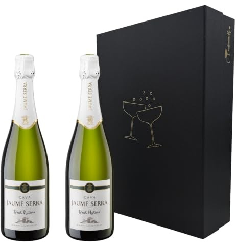 Jaume Serra Cava Brut Nature, Pack de 2 Botellas, Estuche de Regalo Negro, Vino Espumoso