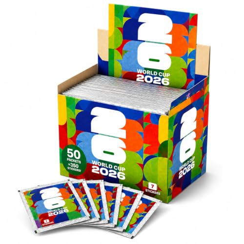 yzcomlif Fußball 2026 Sammelsticker zum Einkleben – 50 Stickertüten, 350 Sticker, Fußball Sticker Display für Stickerbuch, Sammelalbum, Kinder, Fans und Sammler