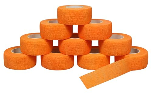 Fingerpflaster Selbsthaftend 10 Rollen 2,5cm Selbstklebender Verband Orange | Pflaster Rolle, Elastisches Tape Wasserfest, Fixierverband Haftbandage für Erste Hilfe Gelenke Finger und Tiere 4,5m