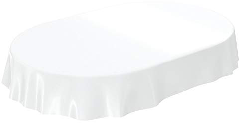 Wachstuchtischdecke Wachstuch abwaschbare Tischdecke Uni Glanz Einfarbig Weiß Schnittkante Oval 140 x 180cm