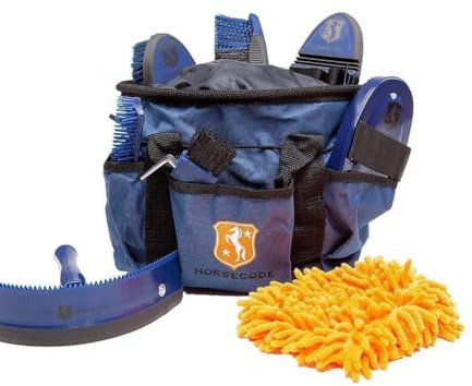 Horsecode Shinning Star N: 9-teiliges Pferdebürsten-Set mit Tasche für tägliche Pflege und Turnier-Use, geeignet für alle Pferdetypen