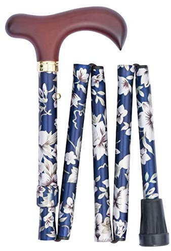 Classic Canes Gehstock, faltbar, verstellbar, Blumenmuster, Marineblau