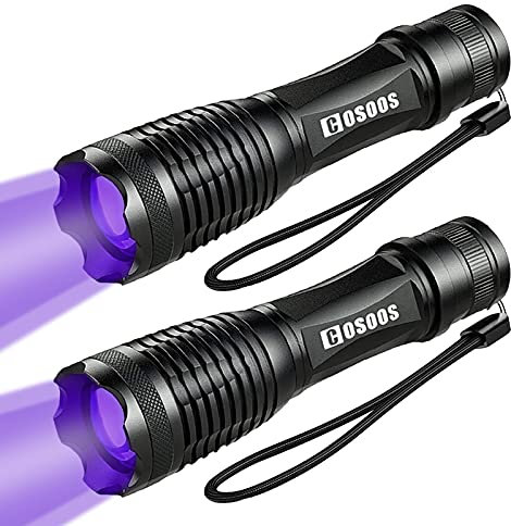 2 Pack UV Flashlight Black Lights, COSOOS Pet Urine Detectors and Tactical LED Flashlight, with 4 Light Modes 395nm Ultraviolet Blacklight for Dog/Cat Urine, Dry Stains, Scorpion. (Holster Included)