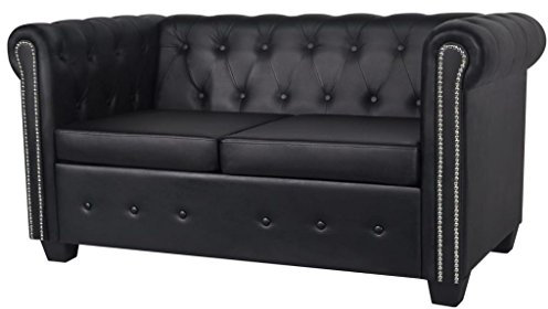 Tidyard Chesterfield Sofa 2-Sitzer Lounge Ledersofa Couch Sofagarnitur Vintage Couch Bürosofa Polstermöbel Stilsofa Couchgarnitur Polstersofa Kunstleder Schwarz