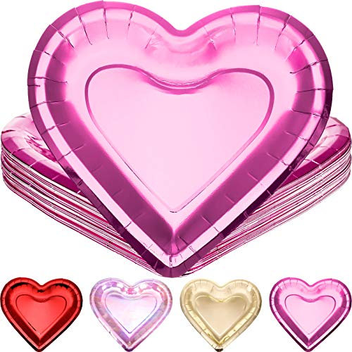 24 piatti di carta spessi a forma di cuore, per San Valentino, usa e getta, per feste, 24 cm, grandi dimensioni, per feste, festa della mamma, festa di nozze (rosa)