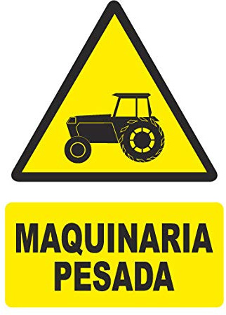 Seribas Señal Atención Maquinaria Pesada, Cartel de PVC 0,7 mm. Tamaño A4 21 x 30 cm, Homologada, Señal Peligro. Tinta y Material Resistente.