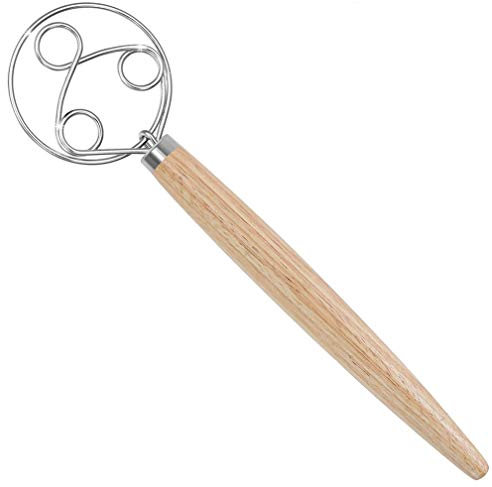 MiawPay Danish Dough Whisk Stainless Steel Dutch Whisk Bread Making Tools Hand Mixer Blender Danish Dough Hook Bread Dough Mixer for Pastry, Baking Cake, Dessert, Sourdough, Pizza, 13 inch
