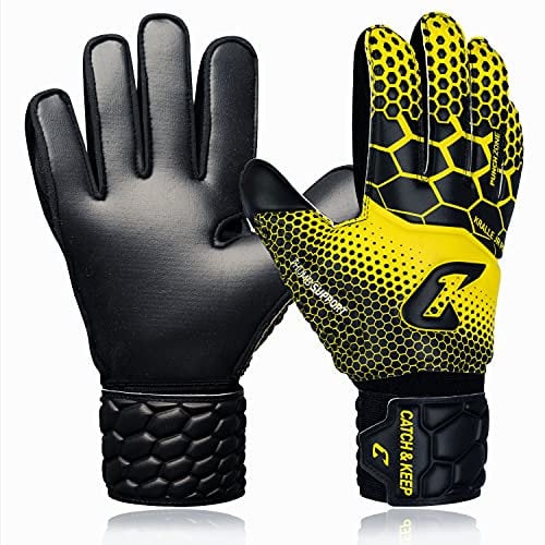 CATCH & KEEP Torwarthandschuhe Kinder Kralle Junior Pro 3.0 Gelb Gr. 7 I Professionelle Kinder Torwarthandschuhe mit Daumenunterstützung & dickerer Handgelenksbandage