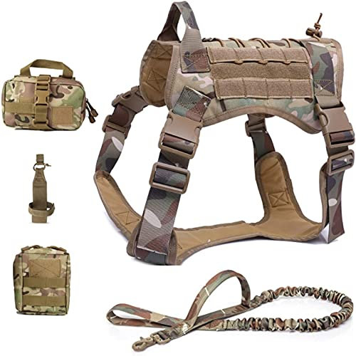 Taktische Hundeweste Verstellbares Hundegeschirr Mit Bungee Leine, Diensthunde-Brustgeschirr, Bequemes Outdoor-Trainings-Hundegeschirr Mit 3 Abnehmbaren Taschen ( Color : Camouflage set , Size : XL )