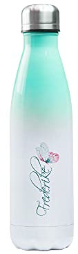 GRAZDesign Thermosflasche 500ml mit Namen personalisiert aus Edelstahl, Mint-Weiß, Trinkflasche für Frauen, Mädchen Motiv Schmetterling