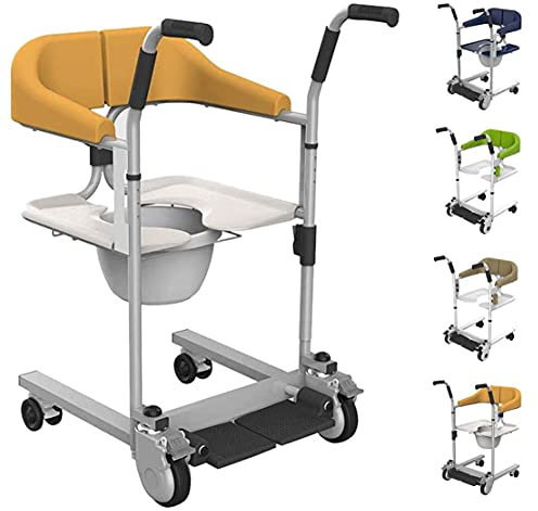 Patientenstuhl Lift Transfer Rollstuhl, Multifunktion Medical Toilettenstuhl,Faltbare Mobile Toilette für Erwachsene,Behinderte,Senioren mit Handicap Multifunktions-Rollstuhl,BasicEdition-Yellow