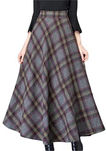 Minetom Jupe Longue Femme Carreaux Vintage Taille Haute Classique Epais Souple pour Hiver Automne Plaid Maxi Jupe Tartan Jupe Longues