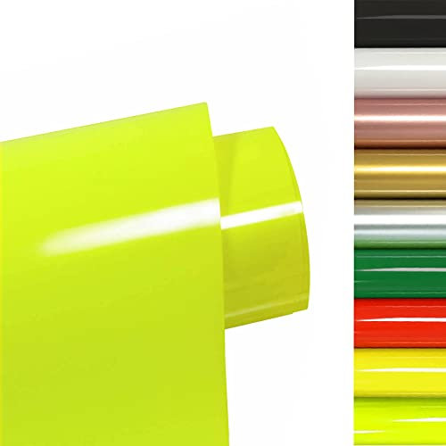 FOSER Plotterfolie Textil, 30cm×3m Heat Transfer Vinyl, Textil Bügeltransferfolie, für DIY T-Shirt, Stoffe (Fluoreszierend Gelb)