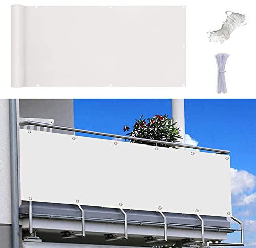 MYUANH Balkonbespannung 1.2x6m Balkon Windschutz UV-Schutz Sonnenschutz Balkon-Verkleidung in div. Größen & Farben für Balkongeländer,Terrasse & Garten, Weiß