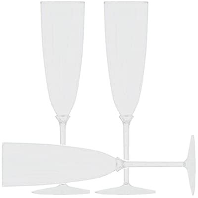 Decor Decorline - 48 x Flûtes à champagne en verre à pied en plastique Dur de Qualité Supérieure, Verres à Champagne Réutilisables pour Mariages et Fêtes, 170 ml Blanc - Réutilisables et Stables