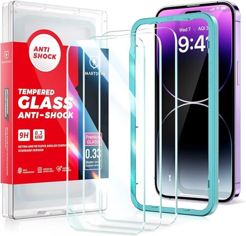SMARTDEVIL 3 pezzi, vetro temperato per iPhone 14 Pro, antigraffio, anti-impronta, senza bolle, pellicola temperata HD, durezza 9H, facile da installare