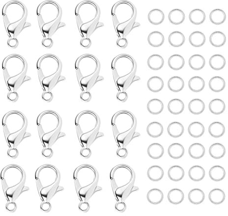 50pcs Lobster Clasps for Jewelry Making, 120pcs Open Jump Rings Connectors Metal Bracelet Clasps and Closures Jewelry Connector for Necklace Bracelet Earring DIY Making (Silver)