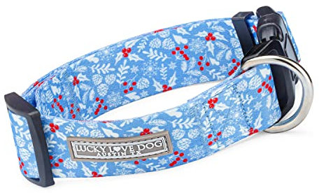 Lucky Love Dog Breites Hundehalsband, verstellbar, langlebig, weiches Gurtband, bequem, 3,8 cm breit, für Hunde männlich und weiblich, mit starker Schnalle, Winterblau, Größe XL