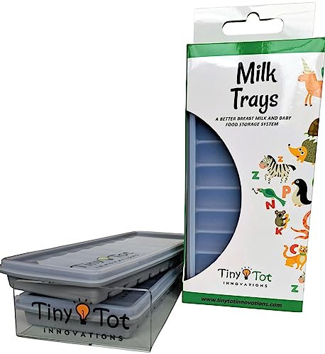 Tiny Tot Innovations Breast Milk Freezer Storage Trays w/Carrier, 10-1oz Bars, 2 Silicone Containers w/Silicone Lids and Carrier, Food Grade Silicone