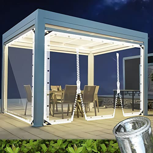 AMXFS Bâche Transparente avec œillets 2 x 2 m - avec 2 Fermetures éclair - Bâche en PVC - 0,35 mm - Protection des Plantes - Rideau de Pluie en Verre Transparent - Imperméable - 400 g/m²