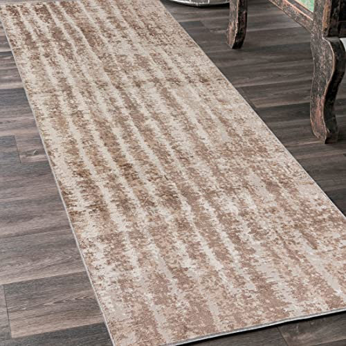 Mazovia Teppich Läufer Flur - Modern Teppichläufer – Kurzflor, Weich - für Vorzimmer Eingangsbereich Schlafzimmer Küche Korridor - Abstrakt Muster - 100 cm Breite - Beige Creme 100 x 400 cm