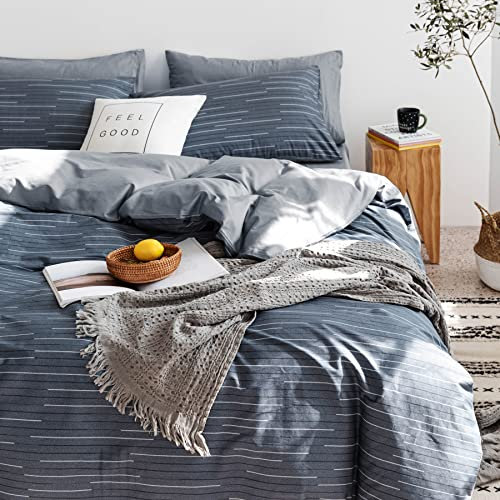 GETIYA Blau Bettwäsche 135x200 4teilig Weich Baumwolle Bettwäsche Gestreift Streifen Muster Bettbezug Damen Herren Bettwaesche 135x200 mit Reißverschluss und 2 Kissenbezug 80x80