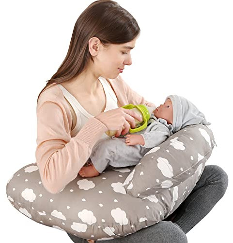 Labtec Baby Stillkissen zum Stillen, Multifunktionales Stillkissen mit verstellbarem Bauchgurt und Sicherheitszaun, 100% Baumwolle & Abnehmbarer Kissenbezug, Schwangerschaftsgeschenk