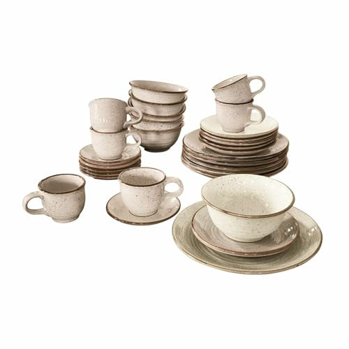 LOBERON Murray Service 30 pièces - Faïence haut de gamme - Style ancien fait d’irrégularités, beige