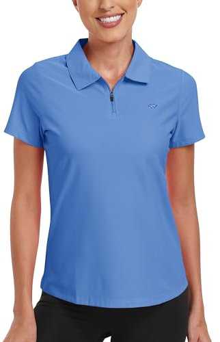 AjezMax Womens Quarter Zip Polo Shirts Short Sleeve Golf Tennis Quick Dry UPF 50+ Athletic Sports Polo T-Shirt Sky Blue XXL