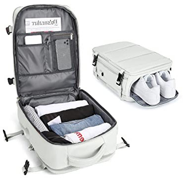 BJLFS Borse da Cabina per Ryanair 40x20x25 Bagaglio a Mano Zaino da viaggio aere,Zaino Easyjet 45x36x20,Zaino Casual per laptop da 14 pollici per scuola,Weiss