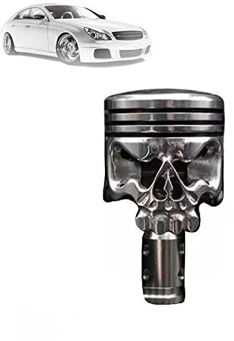 Kolben Schädel Gesicht Skulptur, Schaltknauf aus Motorrad Kolben, Edelstahl Totenkopf Form Schalthebel Stick für die meisten automatischen manuellen Fahrzeuge (C)