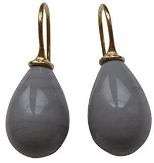 Stilvolle graue Glas-Ohrringe Ohr-Hänger Tropfen-Ohrringe Bügel aus Sterling-Silber vergoldet elegant Handarbeit Designer Heide Heinzendorff