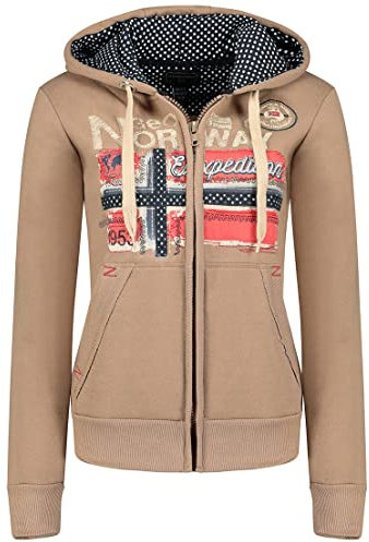 Geographical Norway Farlotte Lady - Felpa Donna Zip Hoodie Tasche - Pile Donna Maglione Manica Lunga Giacca Cappuccio - Abito Ideale Primavera Estate Autunno Inverno Stagione (Talpa L)