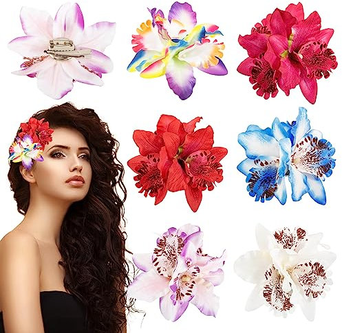 6PCS Barrette Fleur Broche Orchidée Artificielle Pince à Cheveux Epingle Clip de Cheveux Accessoires de Cheveux Coiffure Supplies Femme Fille pour Carnaval Plage Fete Mariage Multicolore