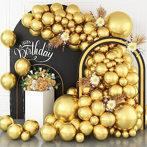 Ballon Girlande Gold, 113 Stück Goldene Luftballon Girlande Metallic Gold Latex Helium Ballons 18 Zoll 12 Zoll 10 Zoll 5 Zoll Golden Chrome Party Luftballons Set für Geburtstag Hochzeit Babyparty Deko