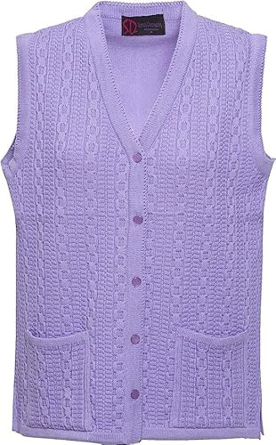 Maan Store Damen Strickjacke, ärmellos, mit Knöpfen, Flieder, M