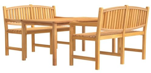 vidaXL Garten Essgruppe 3-TLG., Gartenmöbel Set Tisch 2 Bänke, Sitzgruppe für Garten Terrasse, Gartengarnitur Gartenset, Massivholz Teak