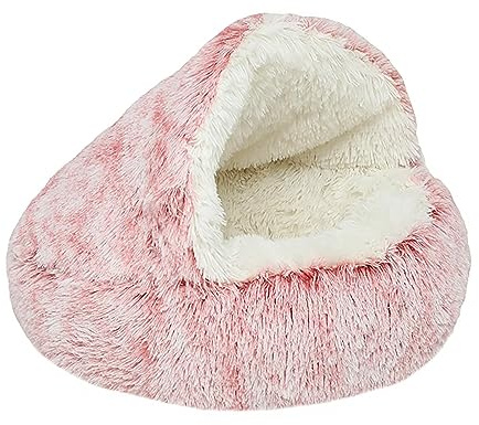 NTUQCAW Dog Cave Bed for Small Dogs Cats Pets, Anti Anxiety Calming Plush Dog Beds, Fluffy Covered Hooded Cozy Burrow Puppy Beds, Anti-Slip Bottom Washable Pet Sleeping Bag (20 D, Pink)