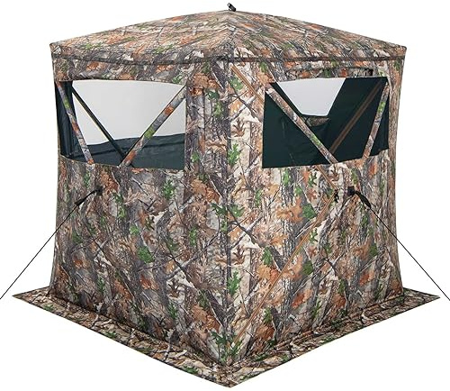 COSTWAY Tenda da Caccia Portatile a 270 Gradi Trasparente, Tenda a Caccia per 2-3 Persone con Finestre Scorrevoli Silenziose, Borsa per Trasporto