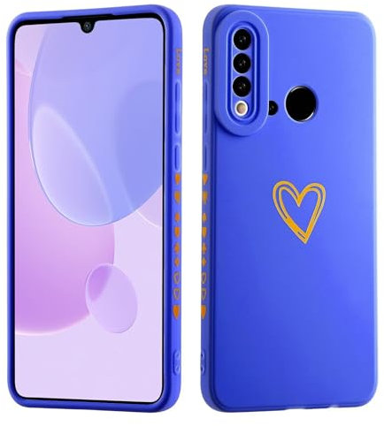 LENGRACE für Huawei P20 LITE 2019 Liebesmuster Hülle,Galvanik Goldfarbene Herzmuster Stilvoll für Mädchen Frauen Stoßfeste Silikon TPU Handyhülle-Navy blau